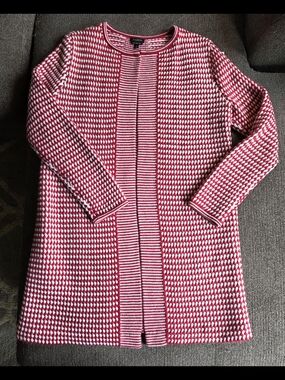 Talbots Collection Red & White Knit Wool Cardigan